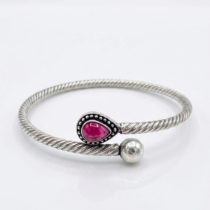 Silver Vintage Twisted Ruby-Pink Jaipuri Kada
