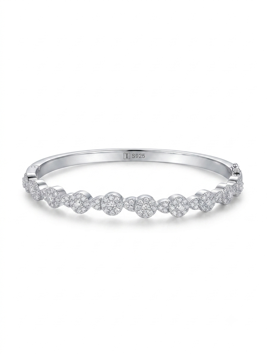 Silver Eternity Cluster Cz Hinged Kada