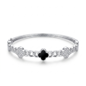 Silver Starlit Quatrefoil Cz Clover Kada