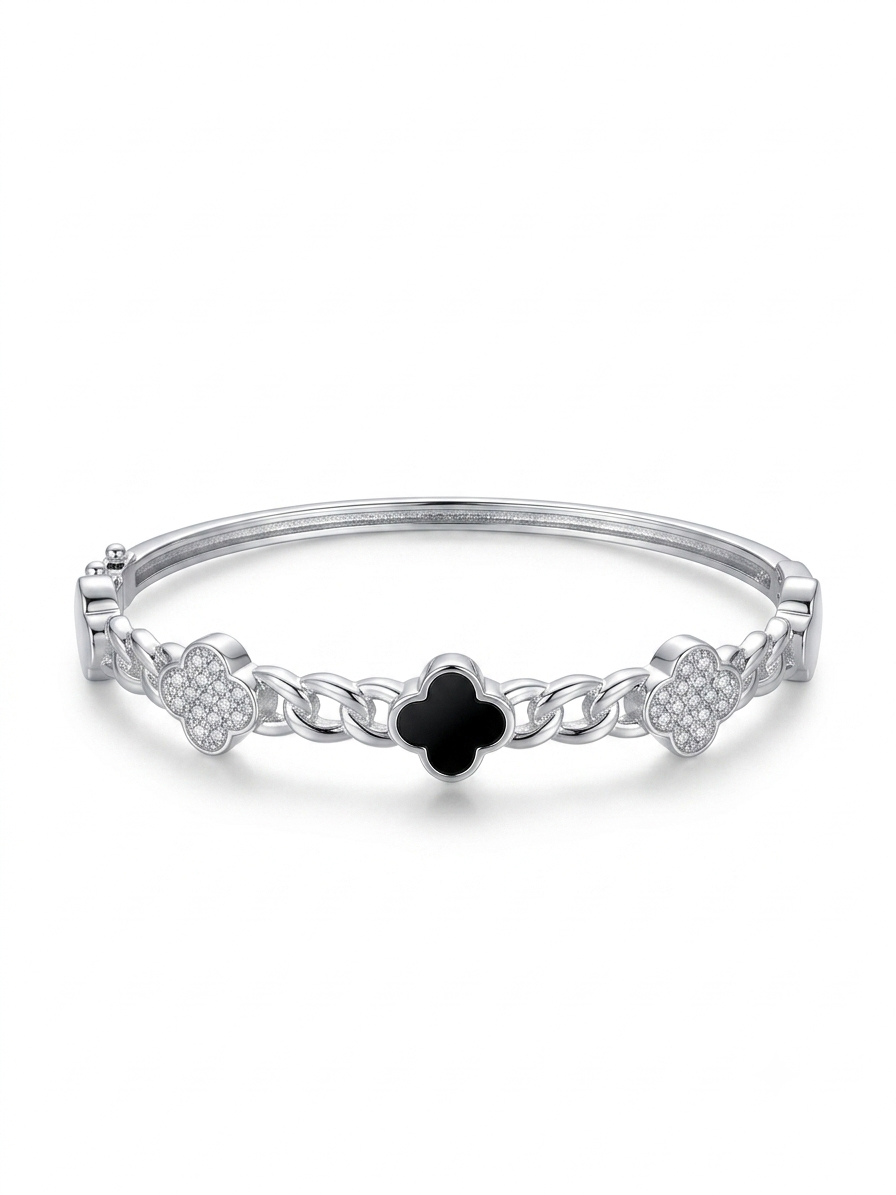 Silver Starlit Quatrefoil Cz Clover Kada