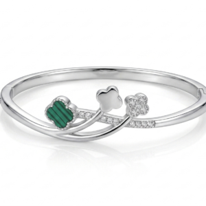 Silver Enchanted Trinity Clover Malachite Kada