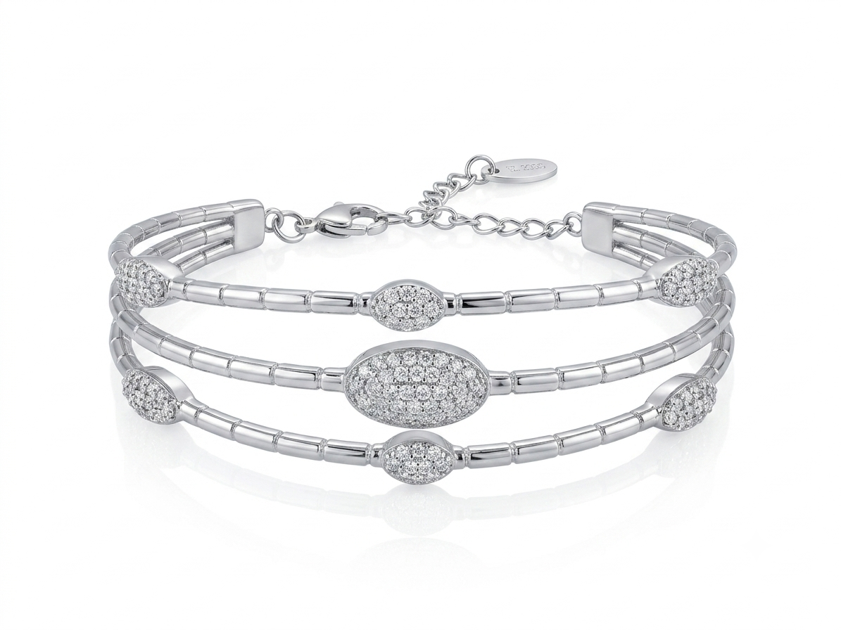 Silver Grand Empress Triple-Tier Pave Kada