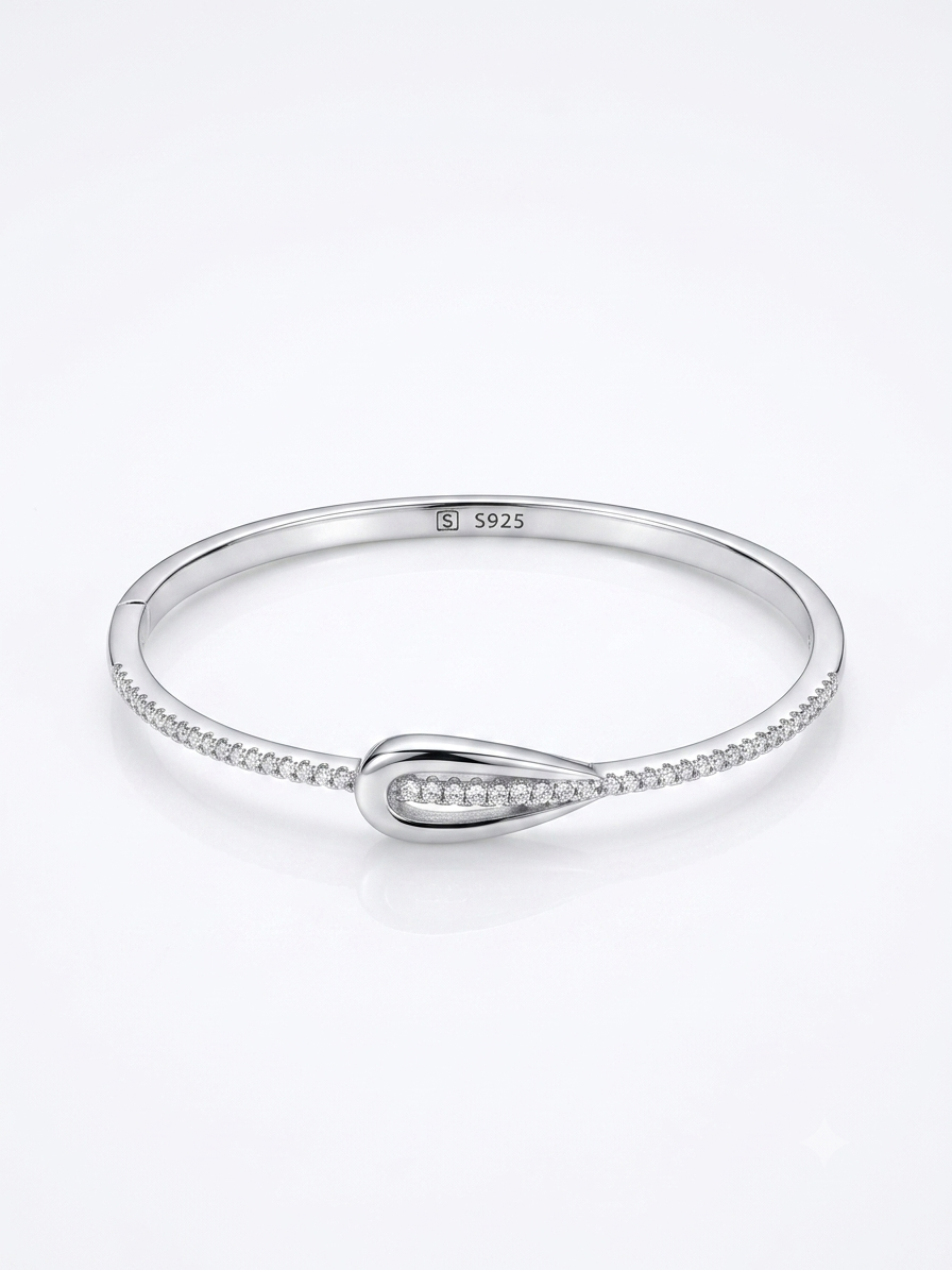 Silver Fluid Teardrop Pavé Kada