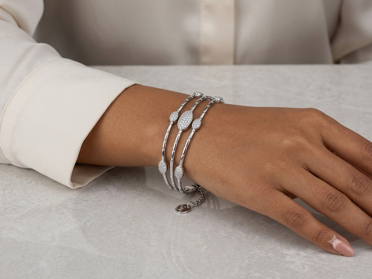 Silver Grand Empress Triple-Tier Pave Kada - Image 2