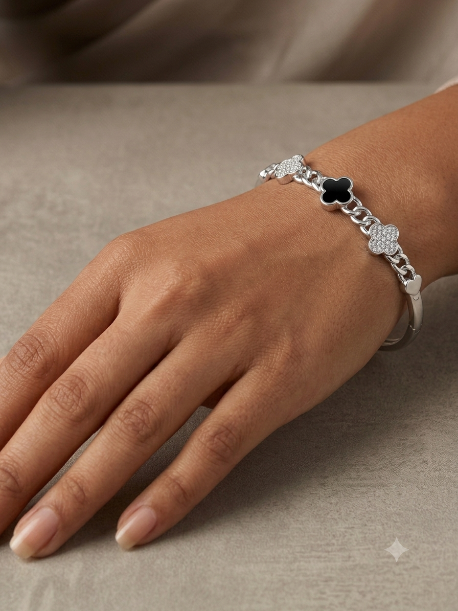 Silver Starlit Quatrefoil Cz Clover Kada - Image 2