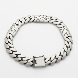 Silver Matte Finish Abstract Engraved Men's Link Bracelet