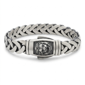 Silver The Regal Lion Braided Matte Finish Bracelet