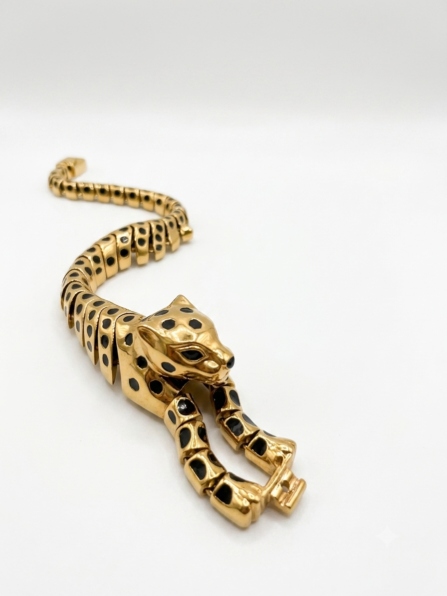 Silver Articulated Gold-Tone Leopard Spotted Link Unisex Bracelet - Image 4