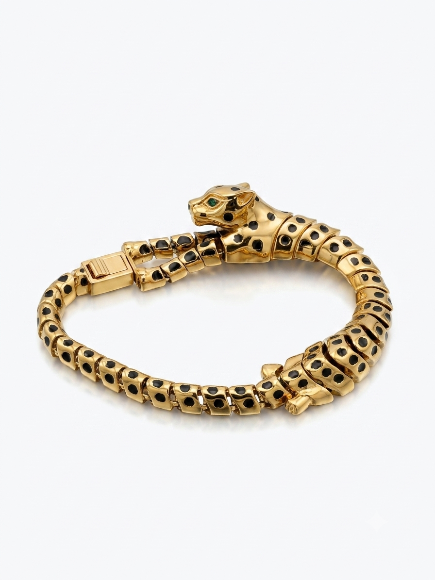 Silver Articulated Gold-Tone Leopard Spotted Link Unisex Bracelet - Image 3