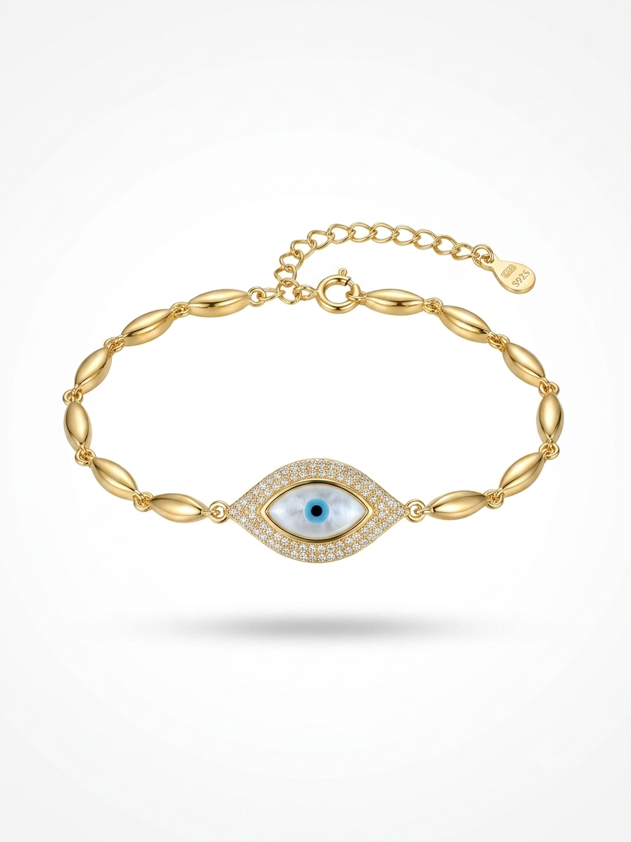 Silver The Aura Gold Plated Cz & Mother-of-Pearl Evil Eye Link Bracelet
