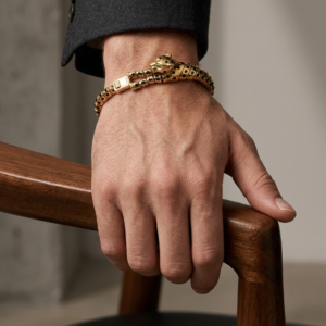 Alternative view of Silver Articulated Gold-Tone Leopard Spotted Link Unisex Bracelet