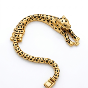 Silver Articulated Gold-Tone Leopard Spotted Link Unisex Bracelet