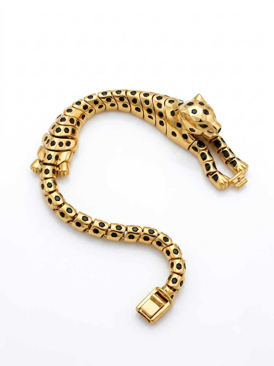 Silver Articulated Gold-Tone Leopard Spotted Link Unisex Bracelet