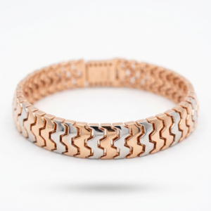 Silver Two-Tone Interlocking Wave Link Statement Bracelet