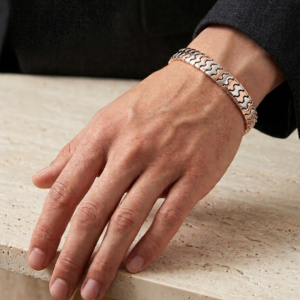 Alternative view of Silver Two-Tone Interlocking Wave Link Statement Bracelet
