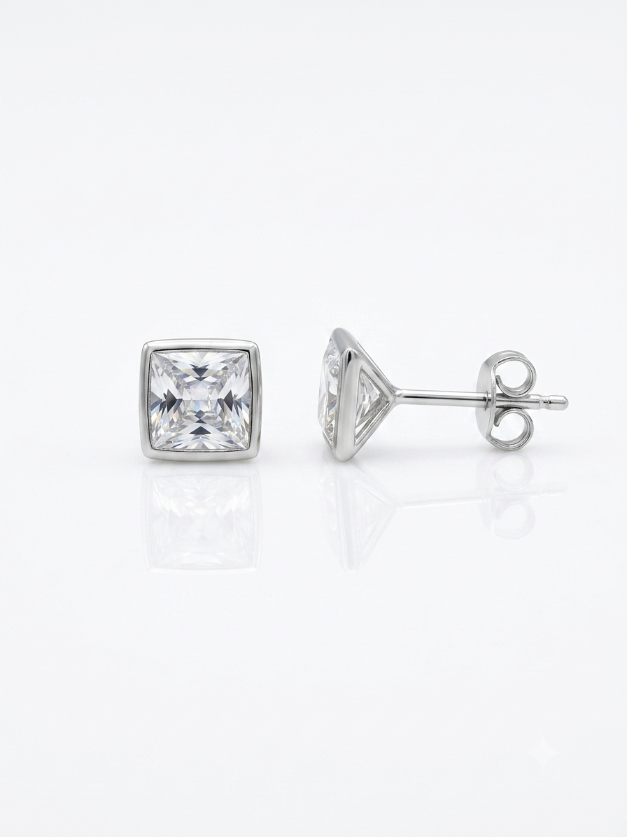 Silver Square Single Solitaire Stud - Image 3