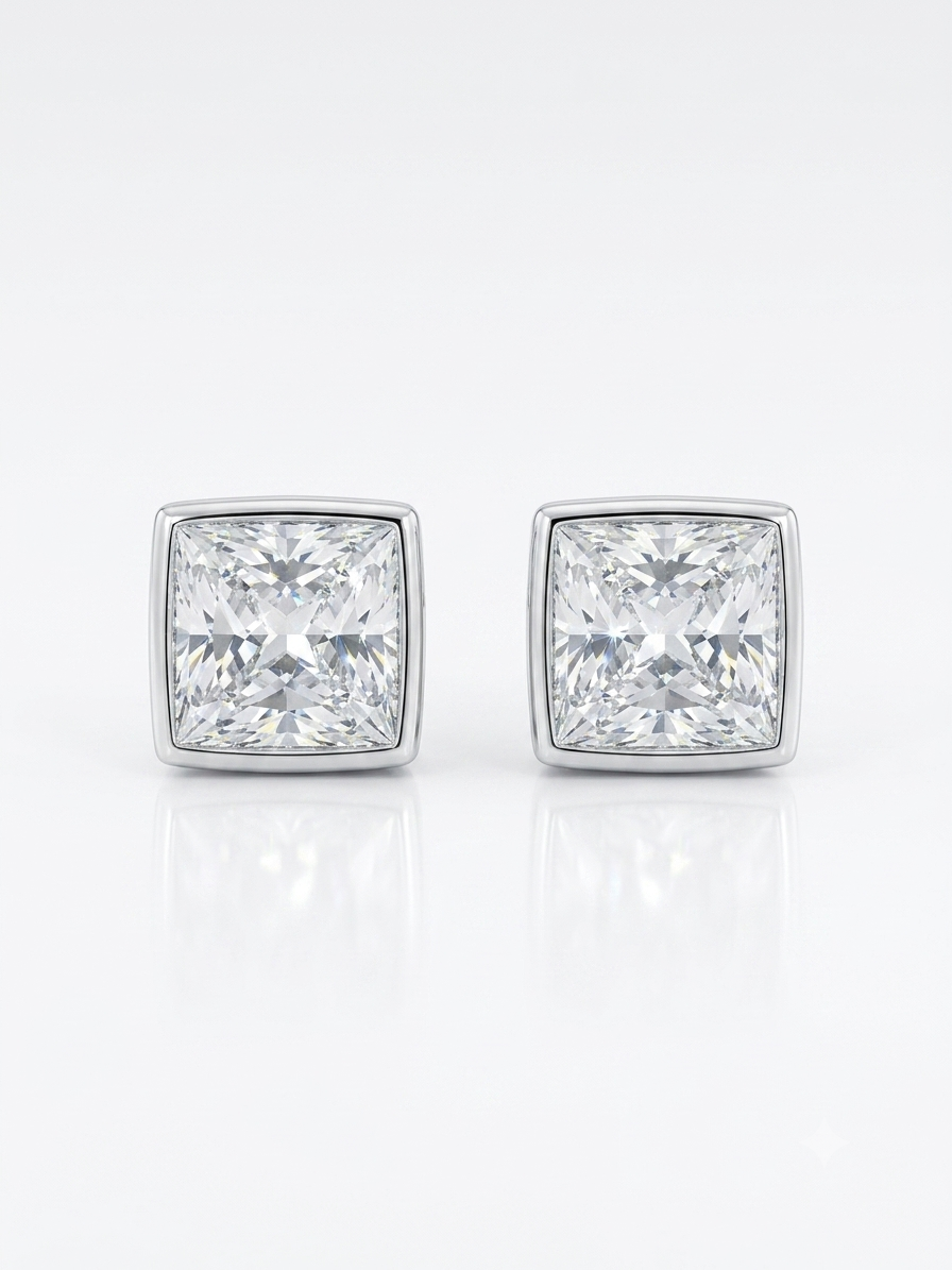 Silver Square Single Solitaire Stud