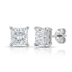 Silver High-Brilliance Square Princess-Cut Solitaire Studs