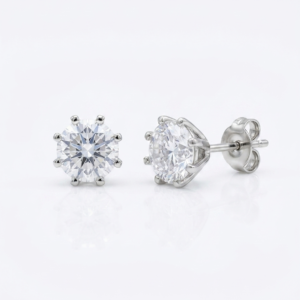Classic Round Brilliant-Cut Silver Solitaire Studs (6-Prong Setting)