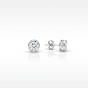 Silver Round Brilliant-Cut Solitaire Bezel Studs with Open Gallery