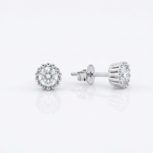 Silver Round Fluted Solitaire Studs