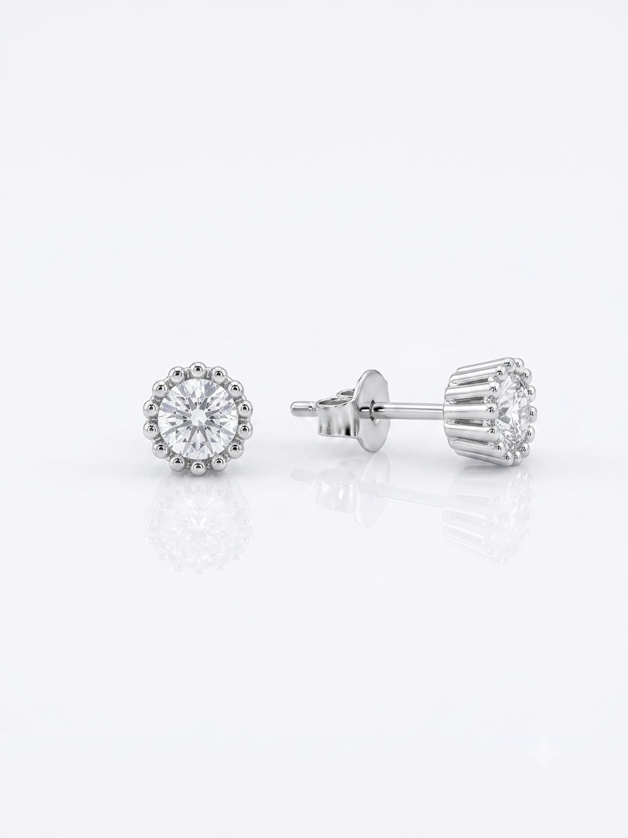 Silver Round Fluted Solitaire Studs