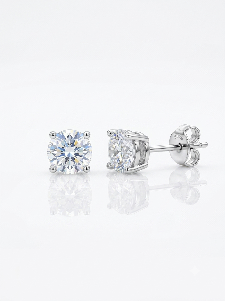 Silver Round Solitaire Classic Four-Prong Studs