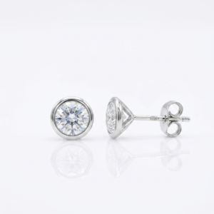 Silver Round Brilliant-Cut Silver Solitaire Bezel Studs