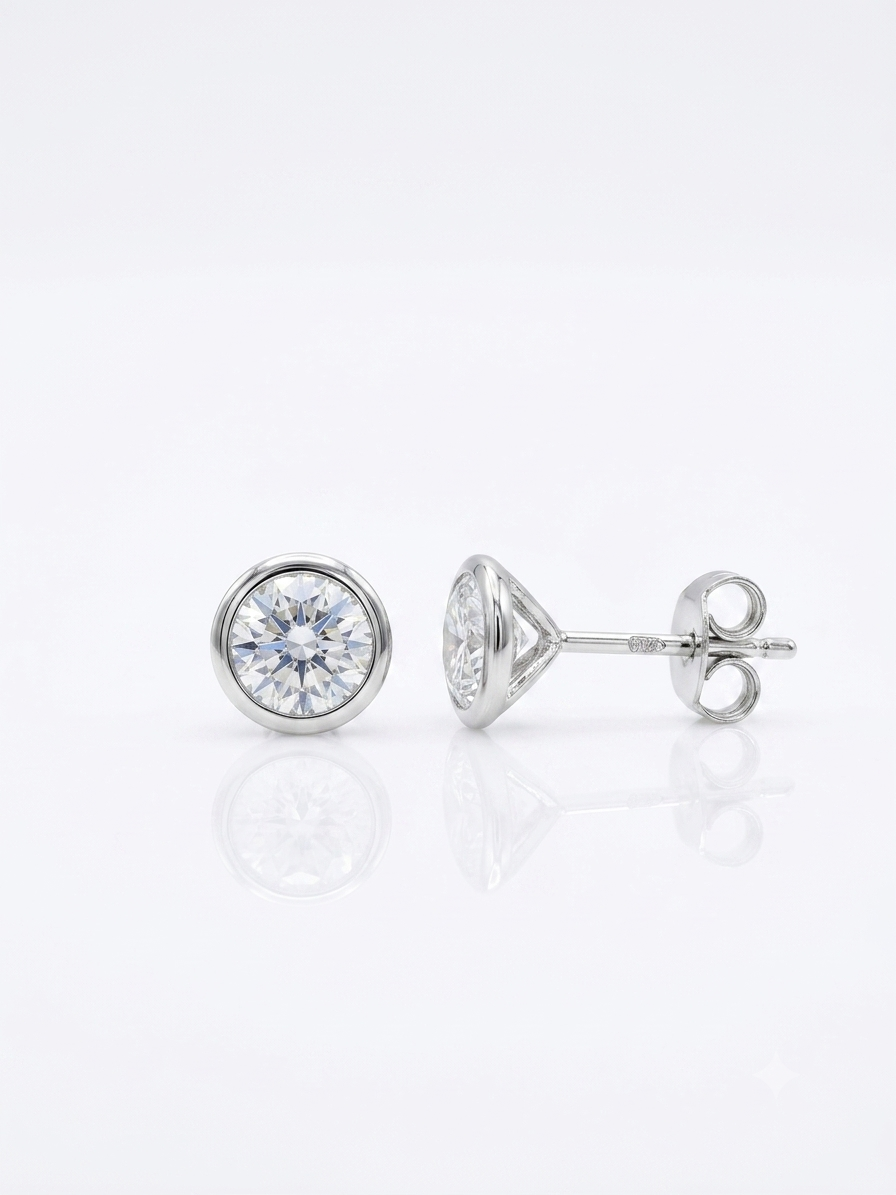 Silver Round Brilliant-Cut Silver Solitaire Bezel Studs