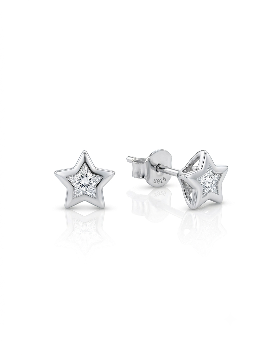 Silver Starburst Solitaire Bezel Studs