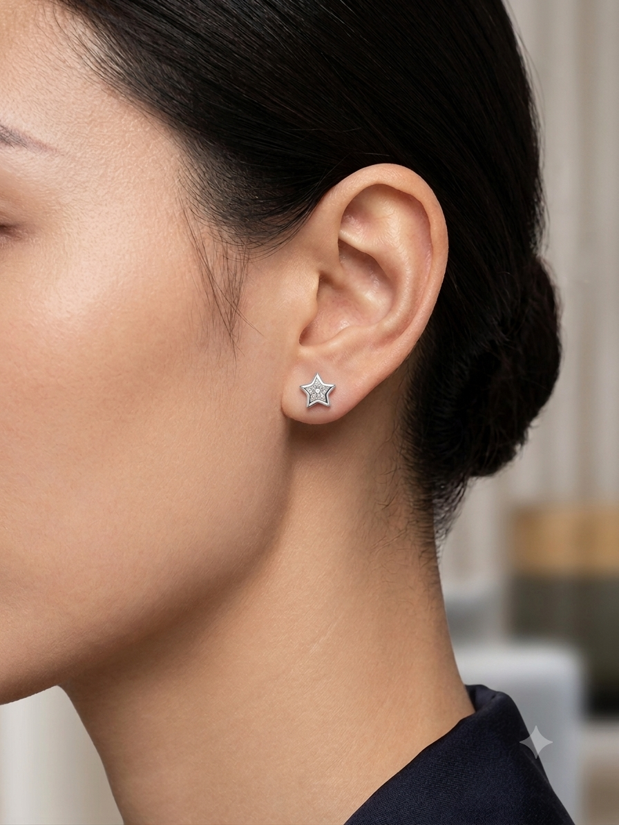 Silver Starburst Solitaire Bezel Studs - Image 2