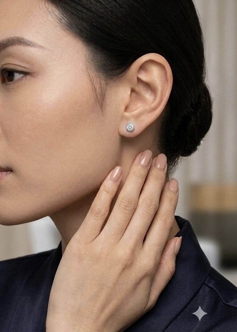 Silver Round Fluted Solitaire Studs - Image 2