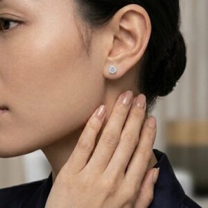 Alternative view of Silver Round Solitaire Classic Four-Prong Studs
