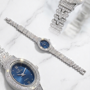 Alternative view of Silver Roxerina Encrusted Sunray Blue Oval Dial Watch