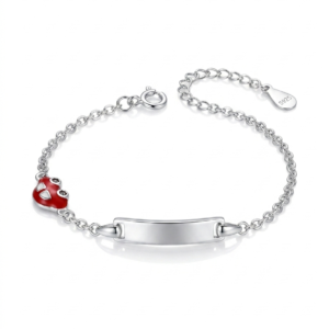Silver Kid’s ID Bracelet with Red Enamel Car Charm