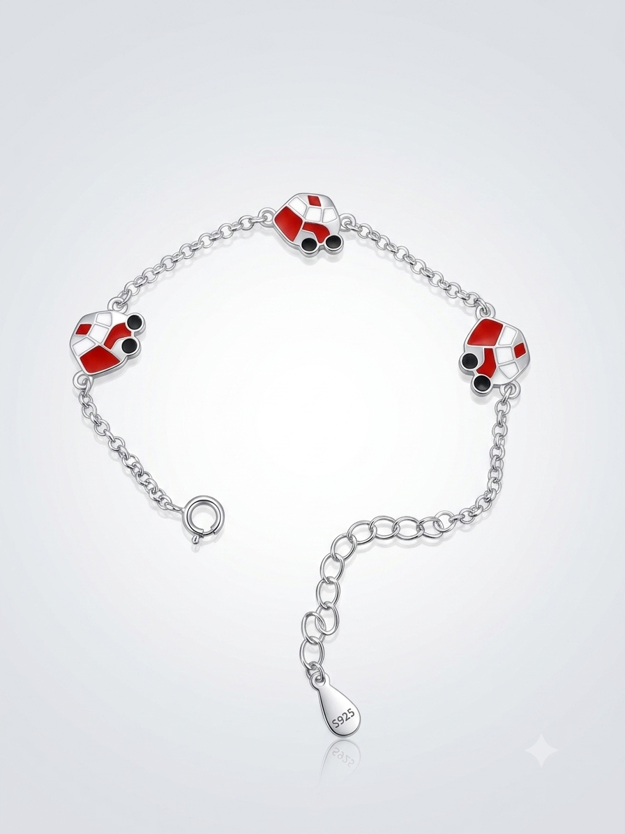 Silver Kids' Multi-Car Enamel Charm Bracelet