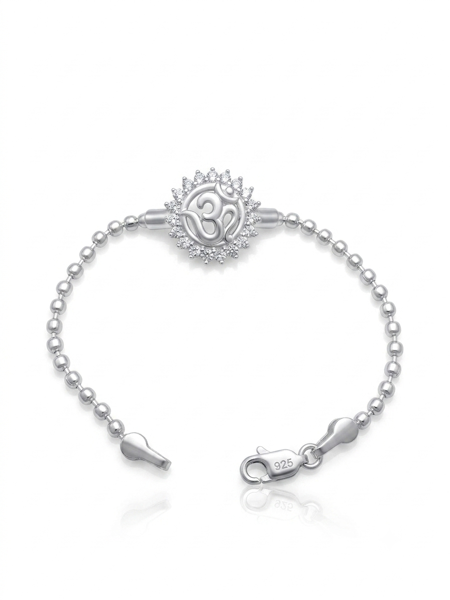 Silver Radiant Crystal Om Kids' Ball Chain Bracelet