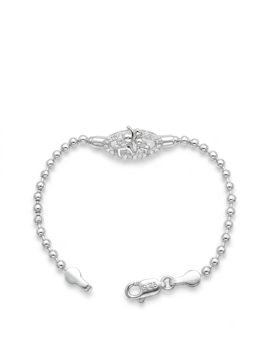 Silver Sparkling Crystal Elephant Kids' Ball Chain Bracelet