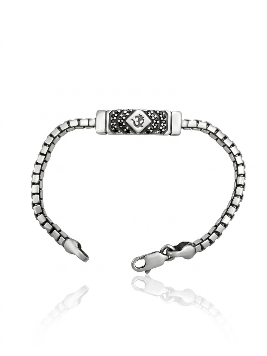 Silver Om Charm Kids' Box Chain Bracelet