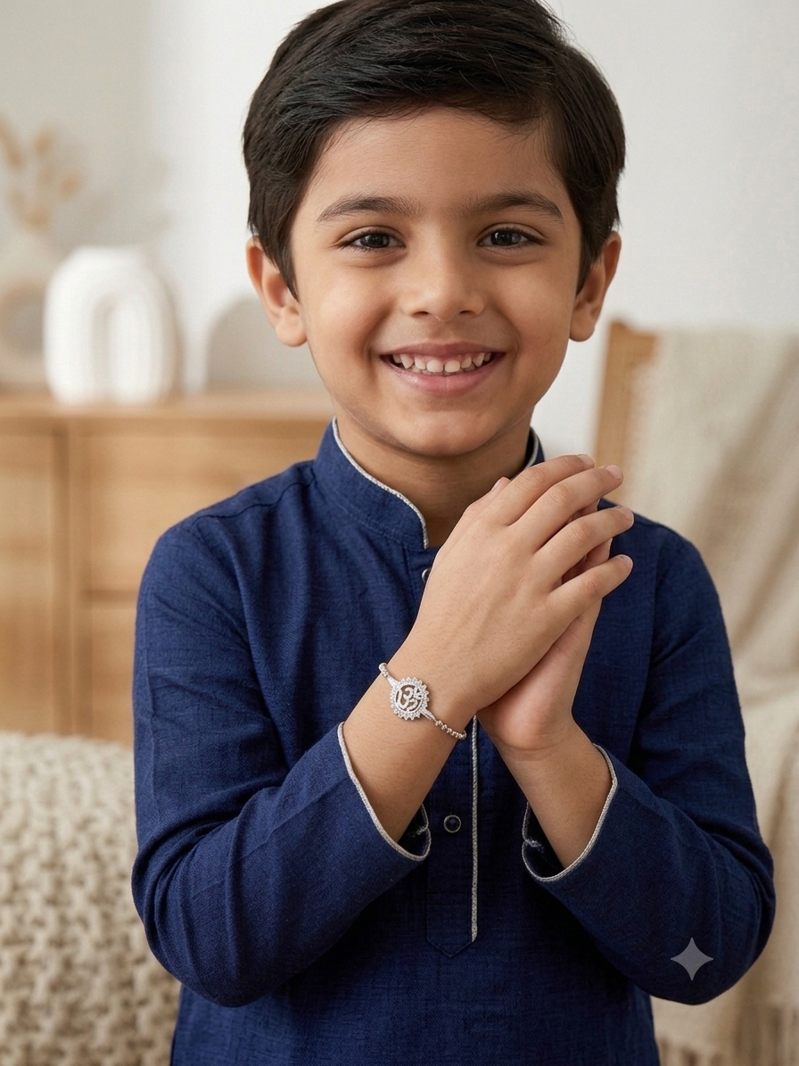 Silver Radiant Crystal Om Kids' Ball Chain Bracelet - Image 2