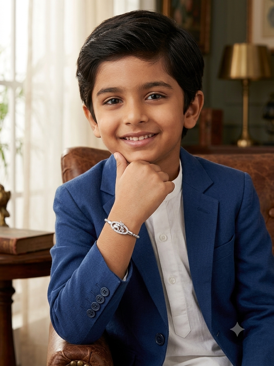 Silver Sparkling Crystal Elephant Kids' Ball Chain Bracelet - Image 2