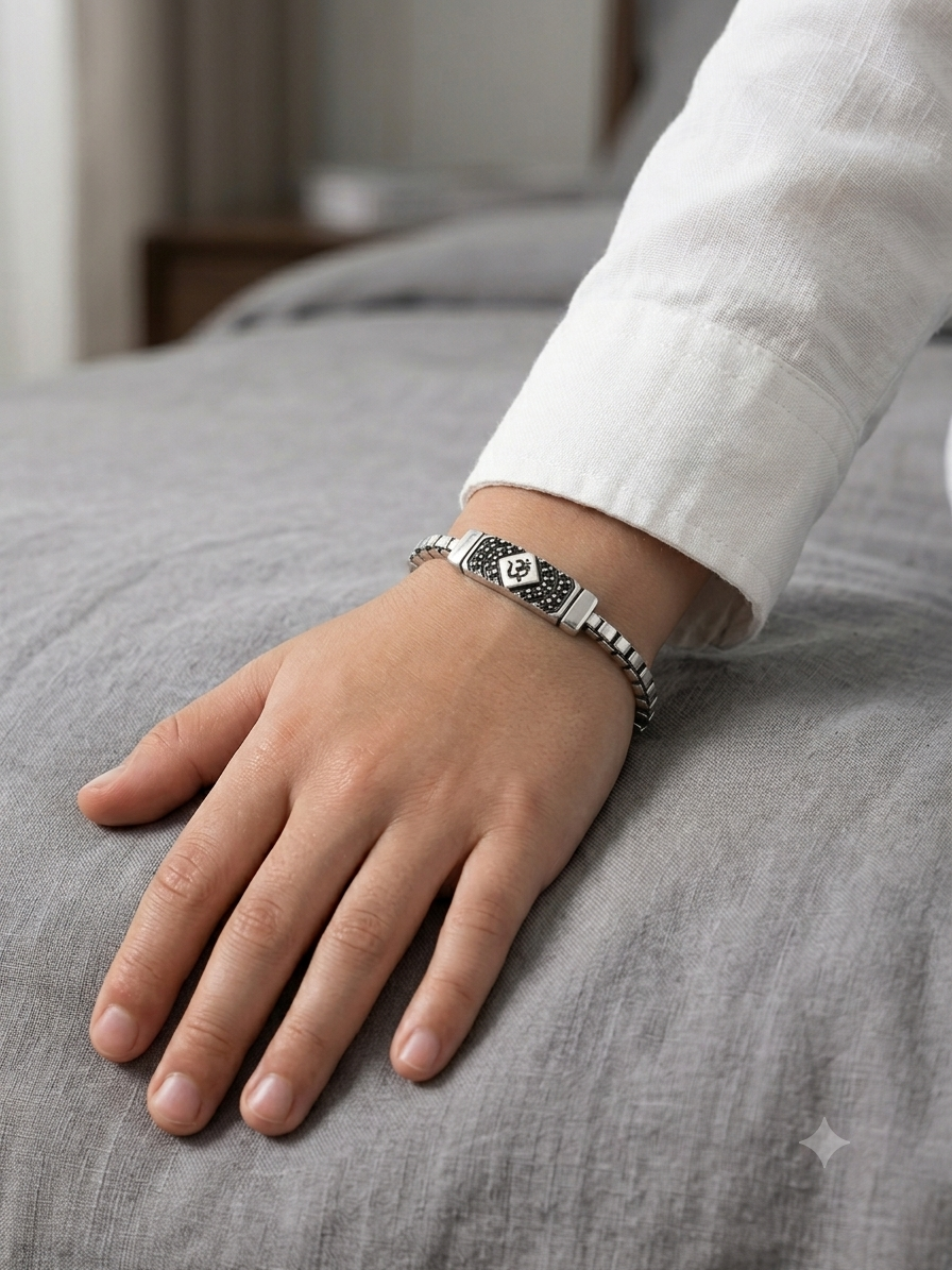 Silver Om Charm Kids' Box Chain Bracelet - Image 3