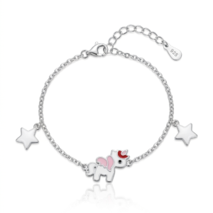 Silver Kid’s – Pastel Unicorn & Twin Stars Charm Bracelet