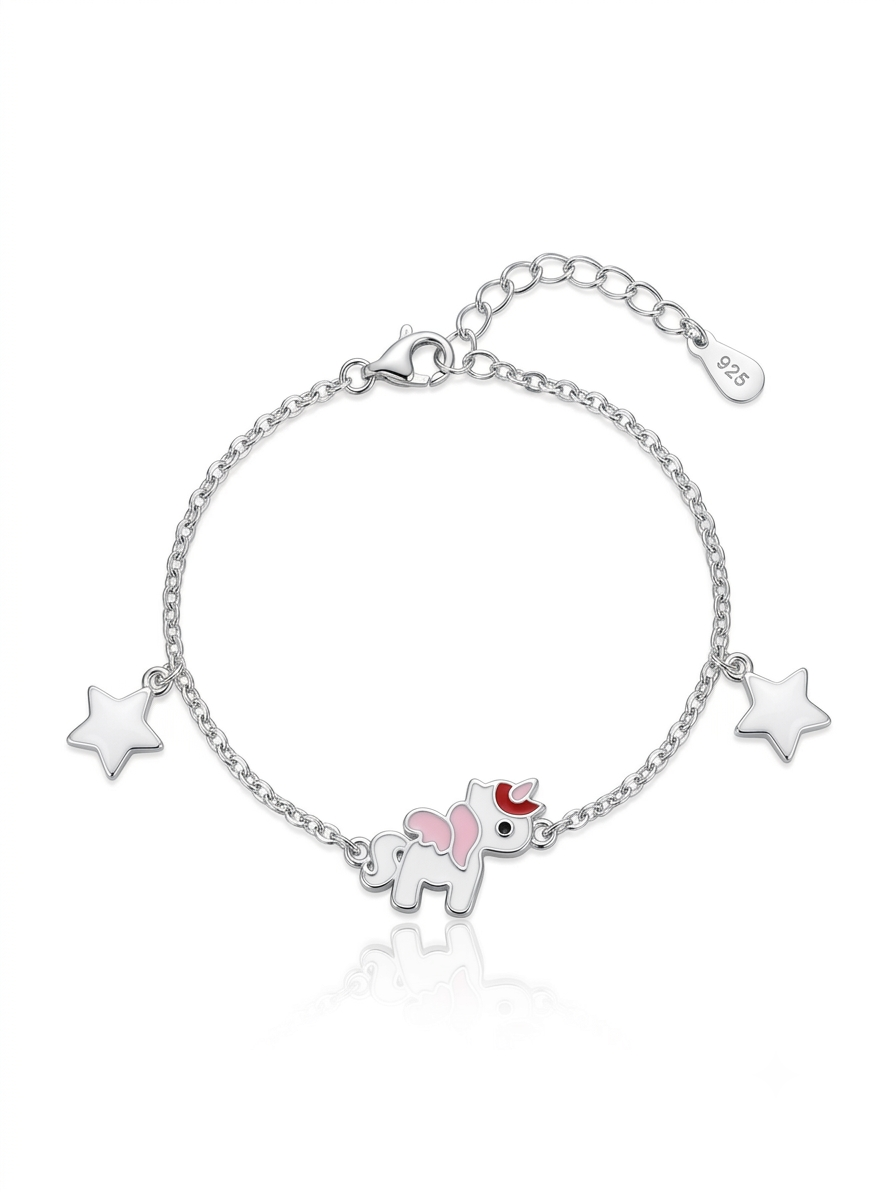 Silver Kid’s – Pastel Unicorn & Twin Stars Charm Bracelet