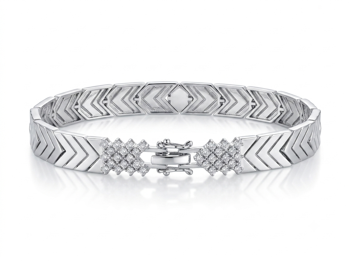Silver The Apex Chevron Link Cz Bracelet - Image 2