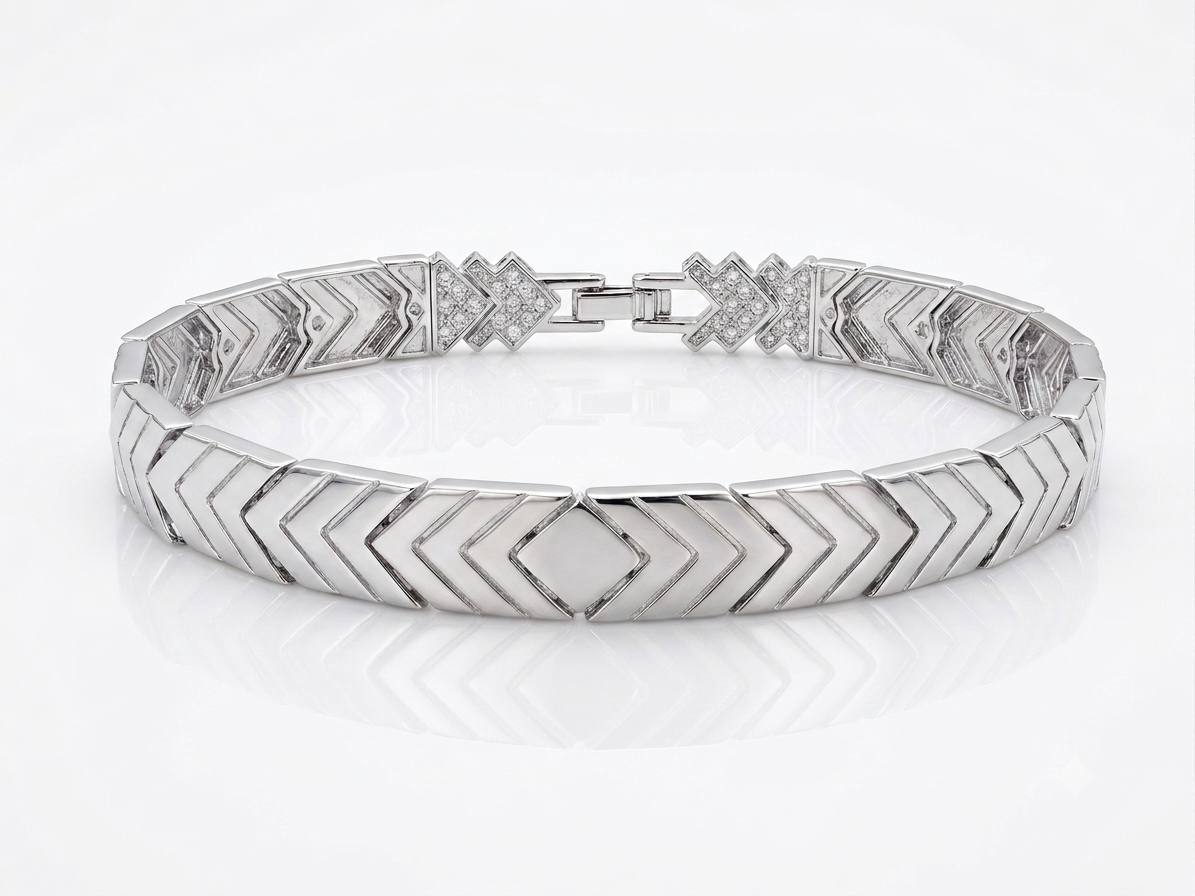 Silver The Apex Chevron Link Cz Bracelet