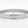 Silver High-Polish Clover Pattern Link Bracelet with Pavé Clasp