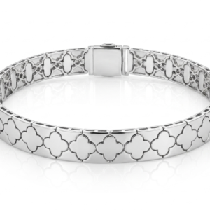 Alternative view of Silver High-Polish Clover Pattern Link Bracelet with Pavé Clasp