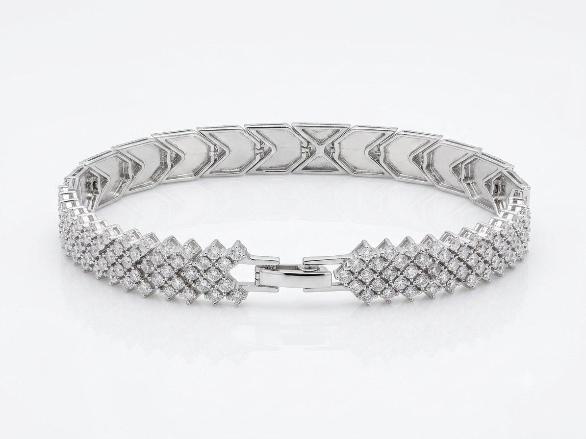 Silver Apex Dual-Faced Geometric Link Statement Bracelet - Image 2