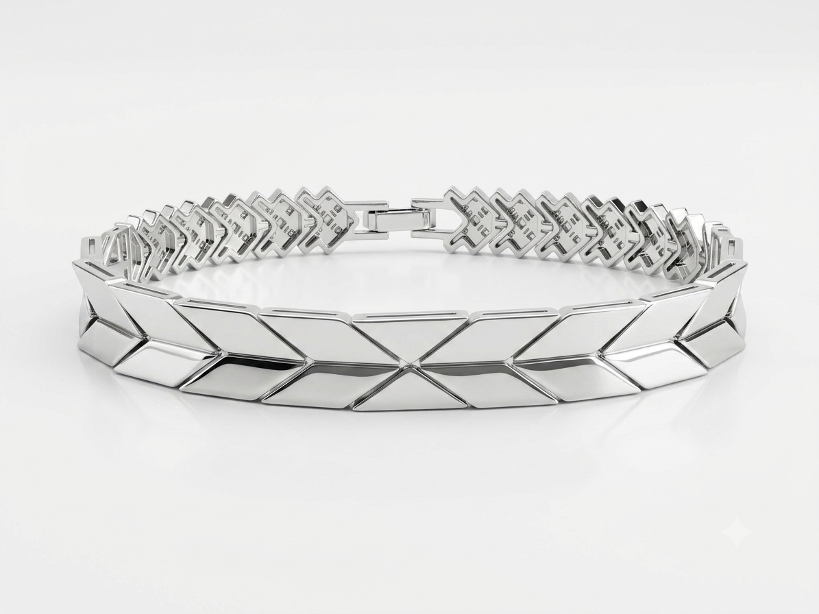 Silver Apex Dual-Faced Geometric Link Statement Bracelet